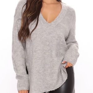 Grey Knit Oversized Sweater